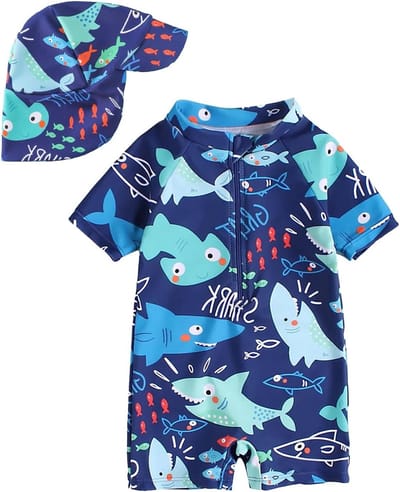 Zomerse Baby Zwempak Eendelig met Korte Mouwen, UV Bescherming voor Peuters 3 Maanden - 3 Jaar, Donkerblauw, 12-24 Maanden, Comfortabel en Ademend