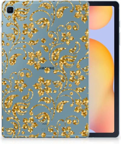 Samsung Galaxy Tab S6 Lite | S6 Lite (2022) Siliconen Hoesje Gouden Bloemen
