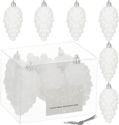 Springos Kerstboomhanger Dennenappels | 6 Stuks | 9.5 cm | Wit