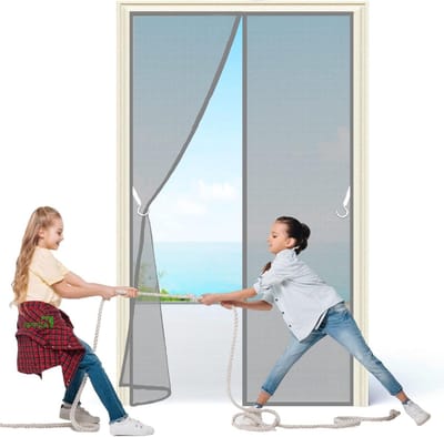 Hordeur Schuifdeur - Vliegendeur Gordijn - Insecten Buiten Houden - Automatische Sluiting - 265x285 cm - Grijs