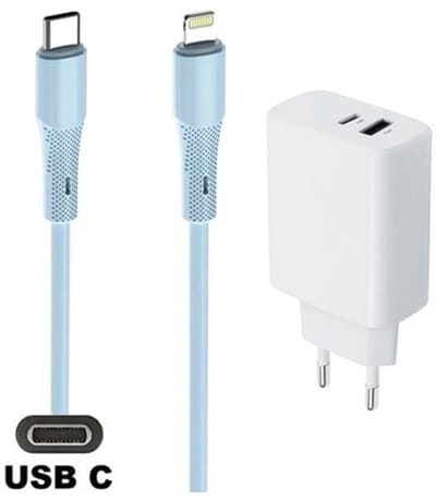 20W snellader met 2 poorten + 1,0m USB C naar Lightning kabel. Universele PD lader. Oplader adapter past op Apple iPhone 11, 11 Pro, 11 Pro Max, iPhone 12, 12 Mini, 12 Pro, 12 Pro Max