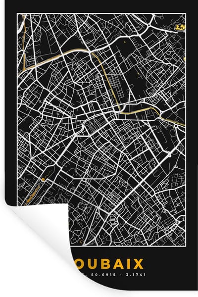 Muurstickers - Sticker Folie - Stadskaart – Roubaix - Plattegrond – Kaart - Frankrijk - 20x30 cm - Plakfolie - Muurstickers Kinderkamer - Zelfklevend Behang - Zelfklevend behangpapier - Stickerfolie