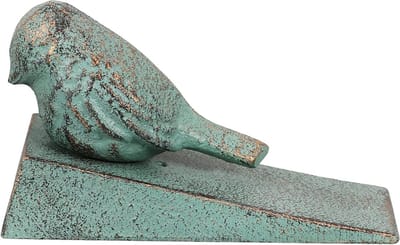 Gietijzeren Deurstopper - Vogel Wig - Deuren Open Houden - Zwaar Rustiek Design - 12x6x7 cm - Lichtgroen