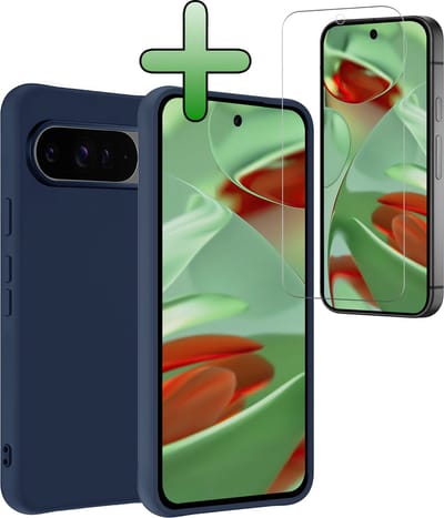 Hoesje Met Screenprotector - Geschikt voor Google Pixel 9 Pro - Sterk & Shockproof - Back Cover - Siliconen Case - Telefoon Hoes - Donkerblauw