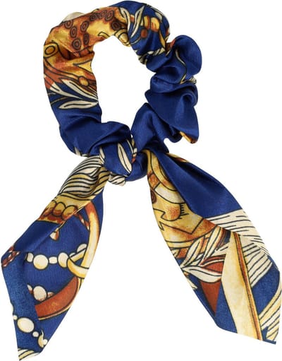 Haarsoires Haarelastiek Scrunchie – Strik Kettingprint – Gladde Stof – Blauw - Haarkrinkel - Haar Elastiek met Stof - Zacht & Haarvriendelijk