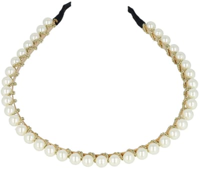 Haarsoires Haarband Diadeem – Parel Kralen – Gouddraad – Wit Goud - Glanzende Haaraccessoire voor Feest of Bruiloft