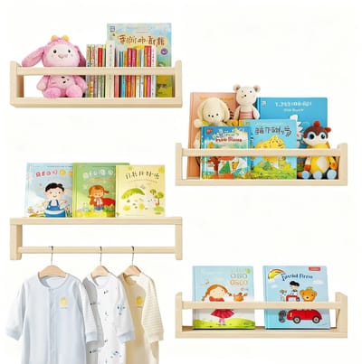 Dailygoods- Boekenplank Duurzaam - Wandplank Zwevend - 4 Stuks - Antivallende Plank - Houten Plank - 16,5x3,9x2,9 Inch