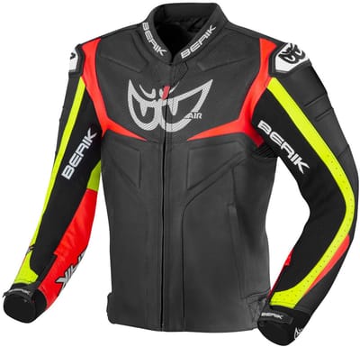 Berik Wild Chase Zwart Wit Rood Geel Leren Motorjas - Jas