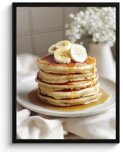 Fotolijst inclusief poster - Posterlijst 50x70 cm - Posters - Pannenkoeken - Banaan - Siroop - Wit - Beige - Foto in lijst - Keuken decoratie muur - Wanddecoratie accessoires - Muurdecoratie - Schilderijen