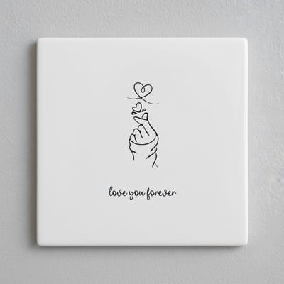 Minimalistische Liefde Lijntekening Decoratieve Keramische Tegel 15x15 cm – “Love you forever” Romantische Wanddecoratie Cadeau
