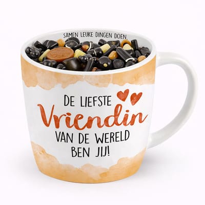 Keramische Mok - Porselein - Vriendin - Drop - Zijden lint: "Speciaal voor jou"