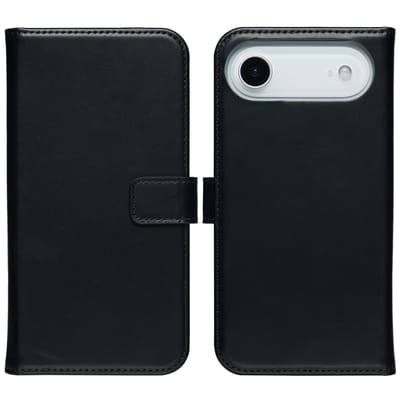 Selencia Hoesje - Geschikt voor Apple iPhone 17 Air - Echt Lederen Bookcase - Zwart