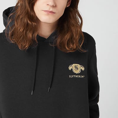 Harry Potter Slytherin Unisex Embroidered Hoodie - Black - S