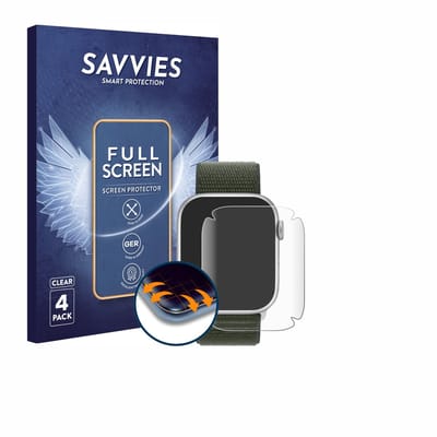 Savvies - Screenprotector voor Apple Watch Series 9 (41 mm) - Folie Beschermfolie transparant volledig dekking 4 Stuks