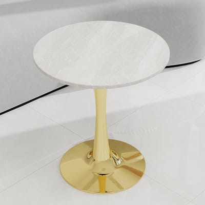 STILVORA Bijzettafel - Rond Marmerlook Blad - Voor Woonkamer En Eethoek - Kunstmarmer - Goud;Wit - 70 Cm