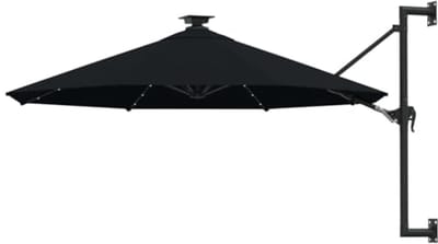 HHHK - Wandparasol - Muurparasol - Zwart - Met Led verlichting en Solar - 300x120cm - Zweefparasol - Hangparasol - Muur Montage