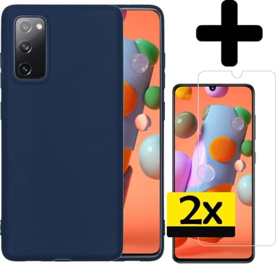 Hoesje - Met 2x Screenprotector - Geschikt voor Samsung Galaxy A41 - Sterk & Shockproof - Back Cover - Siliconen Case - Telefoon Hoes - Telefoonhoesjes - Donkerblauw