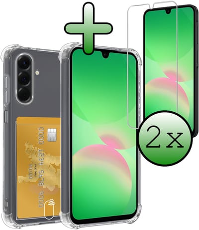 Hoesje Geschikt voor Samsung Galaxy A26 - Met 2x Screenprotector - Pashouder - Kaarthouder - Telefoon Hoes Shockproof - Siliconen Case - Back Cover - Shock Proof - Pasjes Houder - Transparant