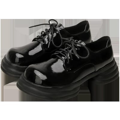 Lente Nieuwe Dikke Hakken Dikke Zolen Kleine Leren Schoenen Dames Japanse College Stijl Retro Enkele Schoenen Niche Schoenen met Grote Neus Zwart 40 gray