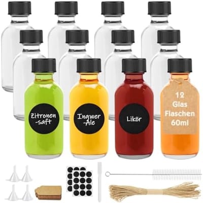 PromoHome 12-delige Mini Shotfles Set - 60ml Glazen Flessen met Luchtdichte Afsluiting