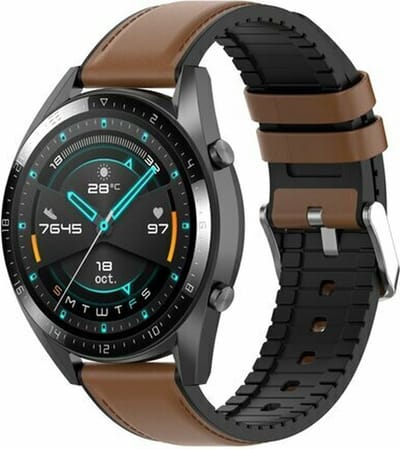 By Qubix - 20mm - leer + siliconen bandje - Bruin - Geschikt voor Huawei watch GT 2 (42mm) - Huawei watch GT 3 (42mm) - Huawei watch GT 3 Pro (43mm)