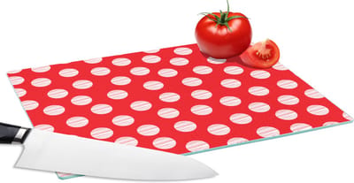 Glazen Snijplank - 28x20 - Stippen - Polka dot - Patronen - Rood - Wit - Snijplanken Glas