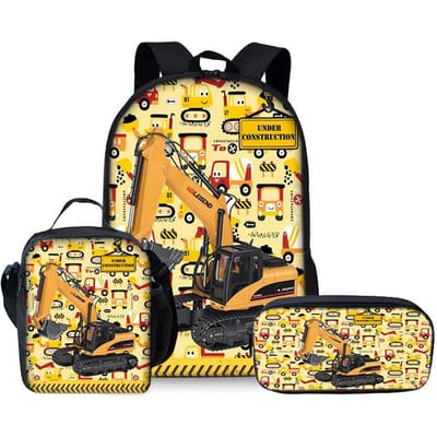 3-delige Set Cartoon Auto Graafmachine Rugzakken Voor Jongen/Meisjes Beste Cadeaus 2D Platte Cartoon Schoolrugzak Tas Voor Kinderen black