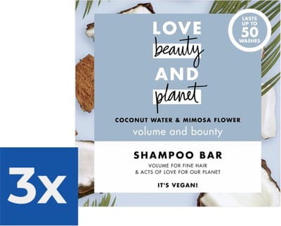 Love Beauty and Planet Shampoo Bar Coconut Water & Mimosa Flower - 90 gram - Voordeelverpakking 3 stuks