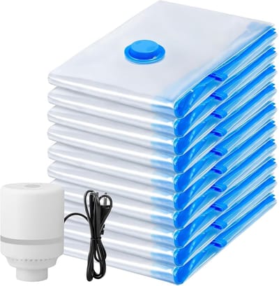 Opbergtas Organizer - Vacuüm Opbergzakken - Ruimtebesparende Compressiezakken voor Kleding, Dekbedden en Dekens- Transparant - Met Elektrische Pomp - 10 stuks Groot
