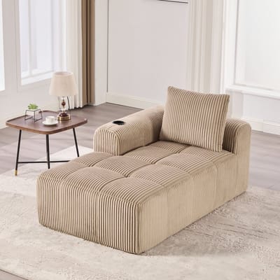 Comfortabele corduroy relaxbank - Geen montage nodig, zachte bank met rugkussens, opbergvak aan de zijkant voor afstandsbediening en mobiele telefoon, geïntegreerde bekerhouder - netjes en esthetisch aantrekkelijk.
