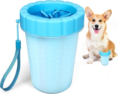 Daity 1 Huisdierpootreinigingsbeker - Draagbare pootreiniger voor honden met zachte siliconenborstels - Gemakkelijk te gebruiken, afneembaar en draagbaar, groot formaat (blauw)