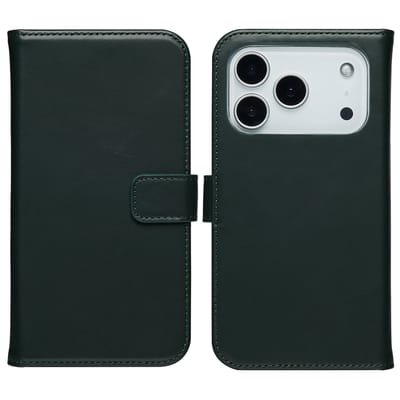 Selencia Hoesje - Geschikt voor Apple iPhone 17 Pro Max - Echt Lederen Bookcase - Groen