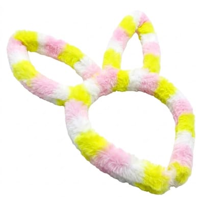 Pluche haarband met konijnenoren – wit roze gele haarband – zachte haar accessoire voor feest, Pasen of verkleedpartij