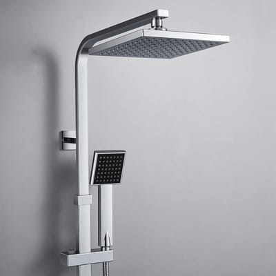 Auralum Max Thermostaat Doucheset - 8 Inch Vierkante Regenkop - Multifunctionele handdouche - 30% Waterbesparing - Verstelbare Stang (820-1220 mm) - Ø 20 cm Hoofddouche - 38°C Veiligheidsslot - Chroom