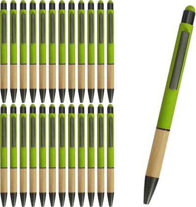 green-goose® Bamboe Metalen Stulus Pennen - 25 stuks - groen