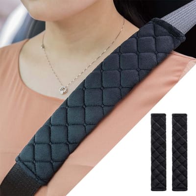 Zachte Zwarte Autogordel Covers 2-Pack - 30 cm Verstelbare Kussens voor Comfortabel Reizen en Veiligheid