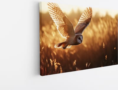 Saammp Canvas Schilderij - Vliegende Uil - Zonsondergang - Dieren - 30x20 - Foto op canvas - Wanddecoratie - muurdecoratie Woonkamer - Slaapkamer decoratie - Canvas Print