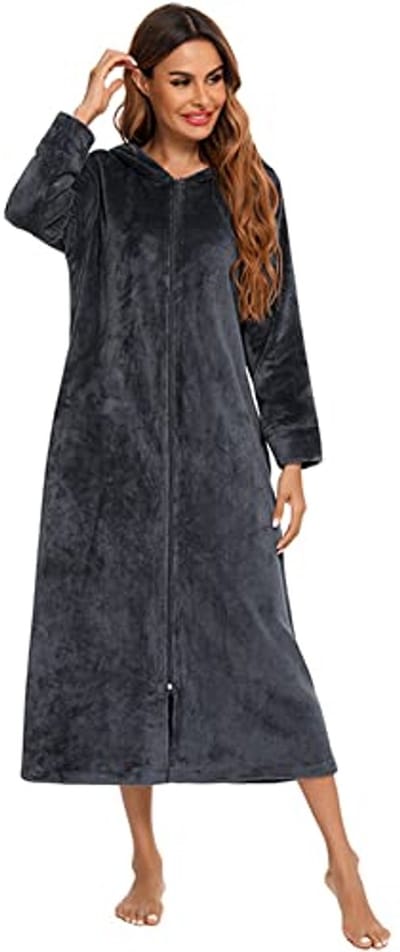 Dames Fleece Badjas met Rits en Kap