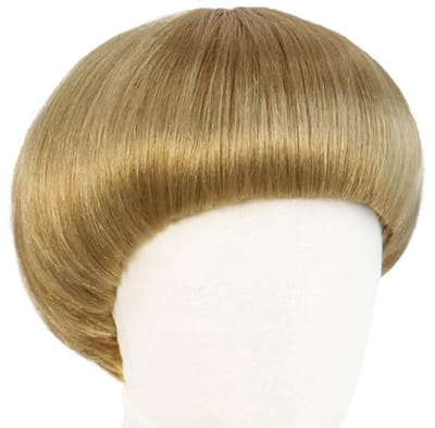 Daity Een gouden paddenstoelvormige pruik, een korte komvormige herenpruik, geschikt voor feestjes; een korte gouden funpruik; een gouden bobkapsel voor heren met pony, geschikt voor cosplaykostuums (goud).