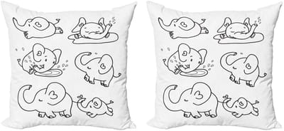 ABAKUHAUS Kleuter Kussenhoes Set 2x40x40 - Monochroom Doodle - Zwart-Wit