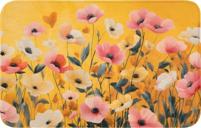 WC mat 80x50 cm - Antislip - Bloemen - Veld - Geel - Toiletmat - Vloermat - Douchemat - Toilet tapijt - Toiletmatten