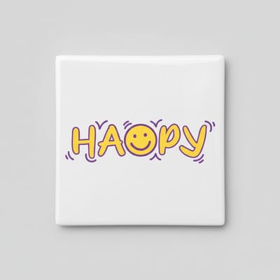 Keramische Tegel “Happy” met Smiley – Vrolijke Decoratieve Wandtegel voor Interieur – 15 x 15 cm
