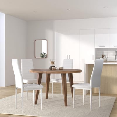 Luxe Moderne Kunstleren Eetkamerstoelen Set van 4 – Witte Design Stoelen met Gestoffeerde Zitting en Rugleuning 48 x 42 x 98 cm – Comfortabele en Stevige Metalen Frame Stoelen voor Eetkamer, Keuken en Woonkamer
