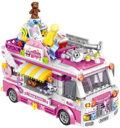 Zhe Gao 00889 Cake truck bouwset | City & friends Adventure | Classic Creator STEM speelgoed knutselen meisjes bouwpakket | Kermis & Pretpark Auto Foodtruck modelbouw voor kinderen & volwassenen | niet geschikt voor Lego | Bouwdoos met 608 bouwstenen