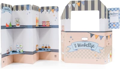 Winkeltje Karton - Winkel Voor Kinderen - Supermarkt Speelgoed – Speelgoedwinkel - Duurzaam Karton - Blauw Pastel