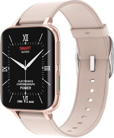 DrPhone CurvX - 3D Pixel Scherm - Smartwatch 44mm - 1.78 Inch 420*485 - ECG Fitness Tracker Hartslag - Leder Goud