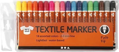 Textielstiften, lijndikte 2-4 mm, diverse kleuren, 18 stuk/ 1 doos