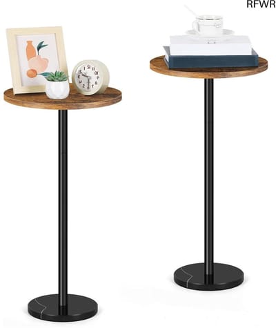 RFWR® Kleine Ronde Bijzettafel met Marmeren Voet - Zwart - Ideaal voor Woonkamer en Slaapkamer