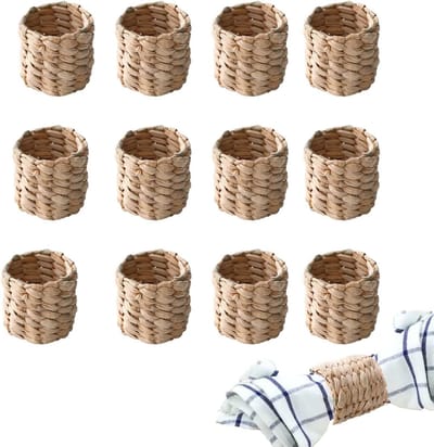 12 Stuks Natuurlijke Rieten Servetringen, Handgemaakt voor Tafelversiering, Feestdagen en Speciale Gelegenheden