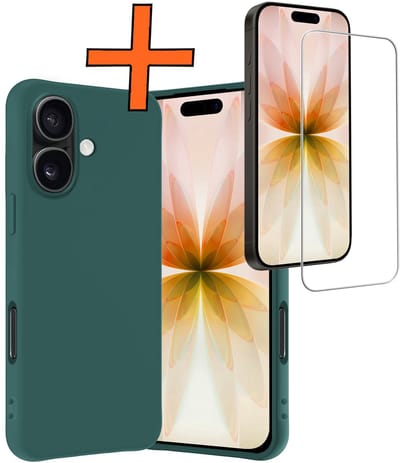 Hoes - Met Screenprotector - Geschikt voor Apple iPhone 17 - Sterk & Shockproof - Back Cover - Siliconen Case - Telefoon Hoes - Donkergroen